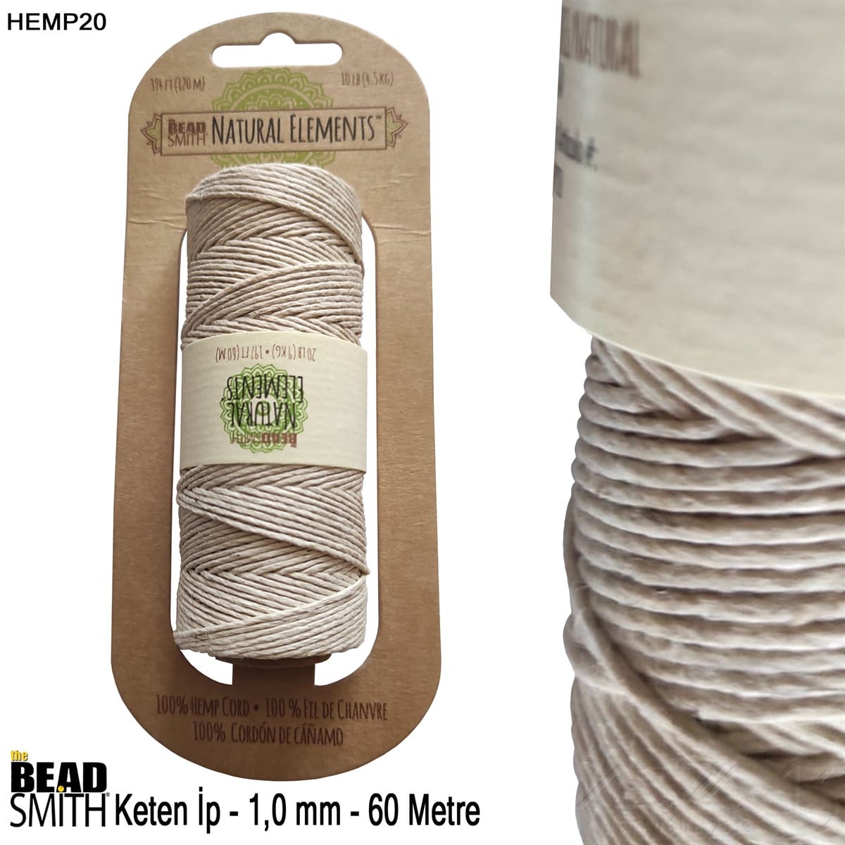 İp - Doğal Keten - 1,0 mm - Renksiz - 60 Metre 