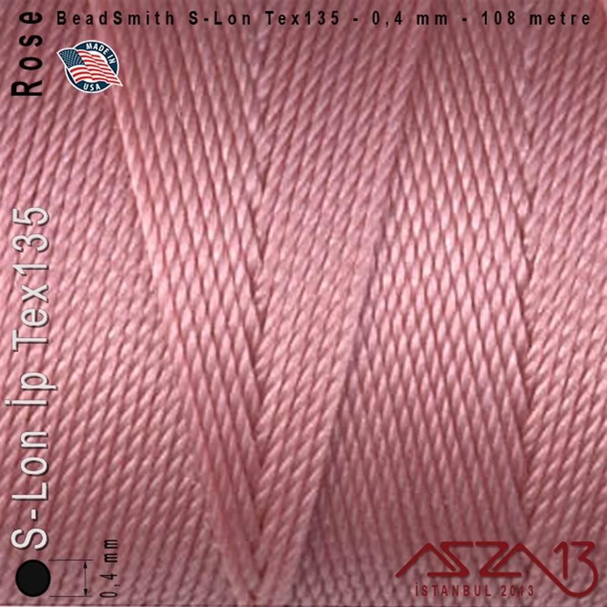 S-Lon Tex135 Fine - Rose - Gül - 0,4 mm Kalınlıkta İp / 108 metre