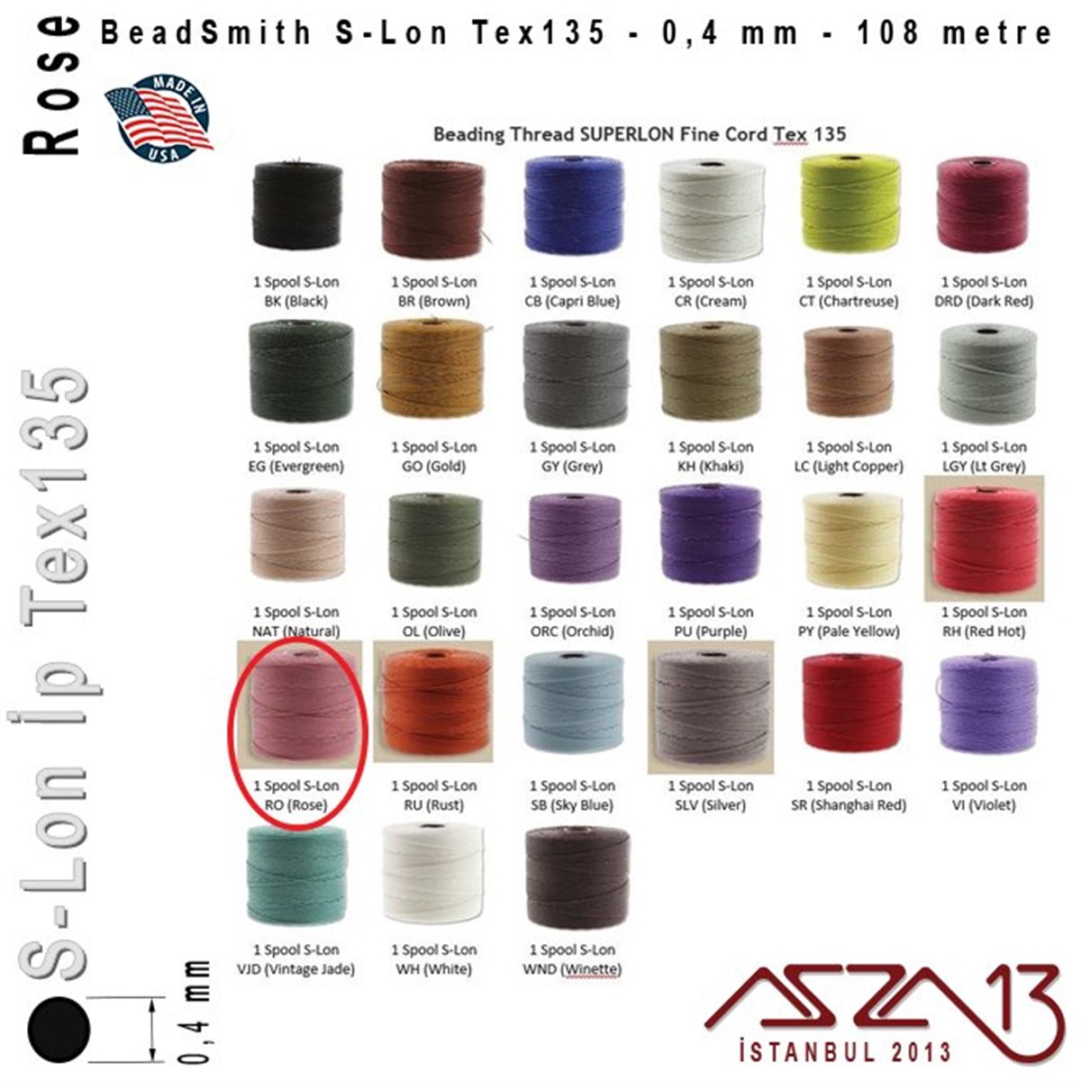 S-Lon Tex135 Fine - Rose - Gül - 0,4 mm Kalınlıkta İp / 108 metre