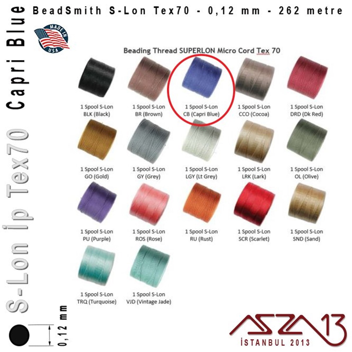 S-Lon Tex70 Micro - Capri Blue - Kapri Mavisi - 0,12 mm Kalınlıkta İp / 262 metre