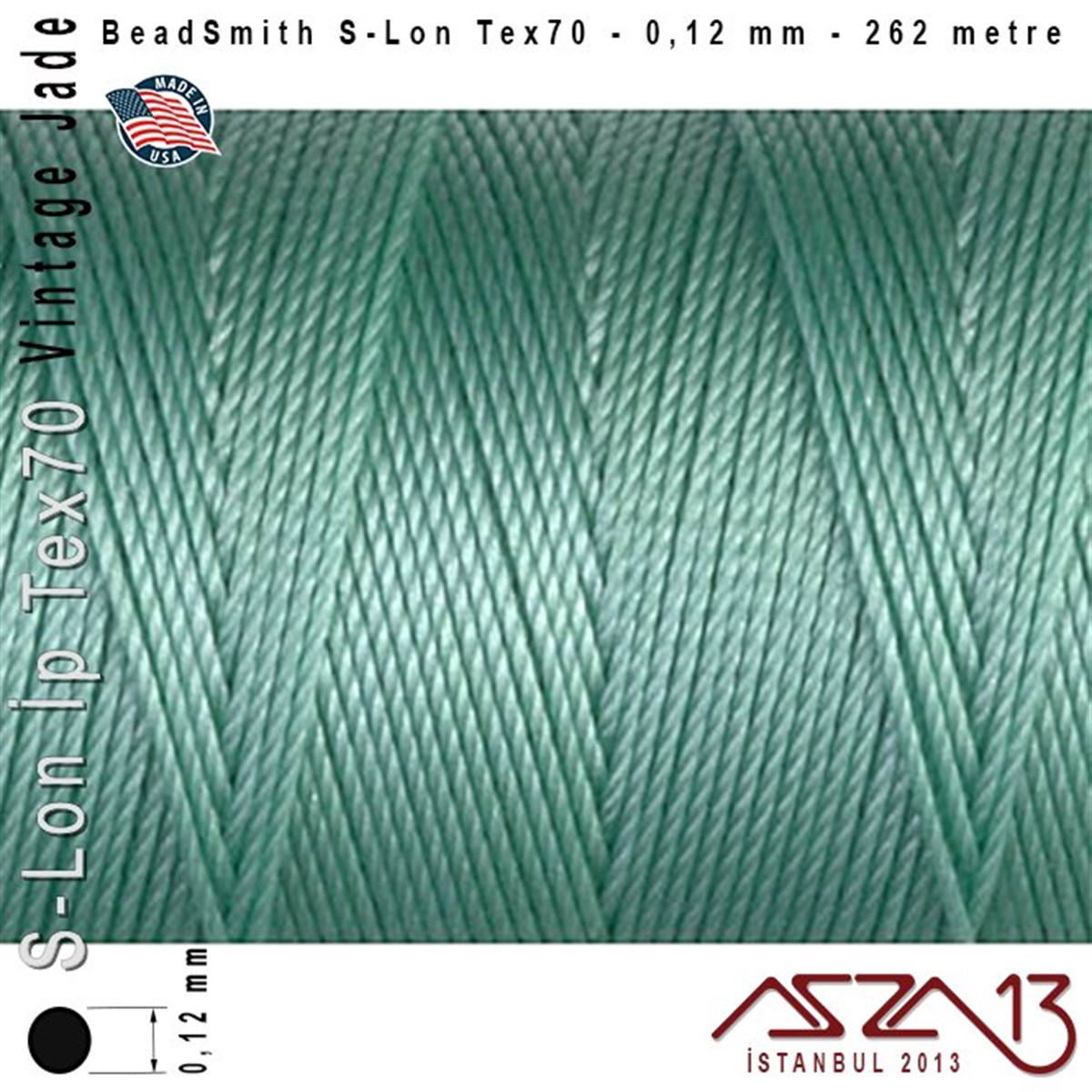 S-Lon Tex70 Micro - Vintage Jade - Yeşim - 0,12 mm Kalınlıkta İp / 262 metre