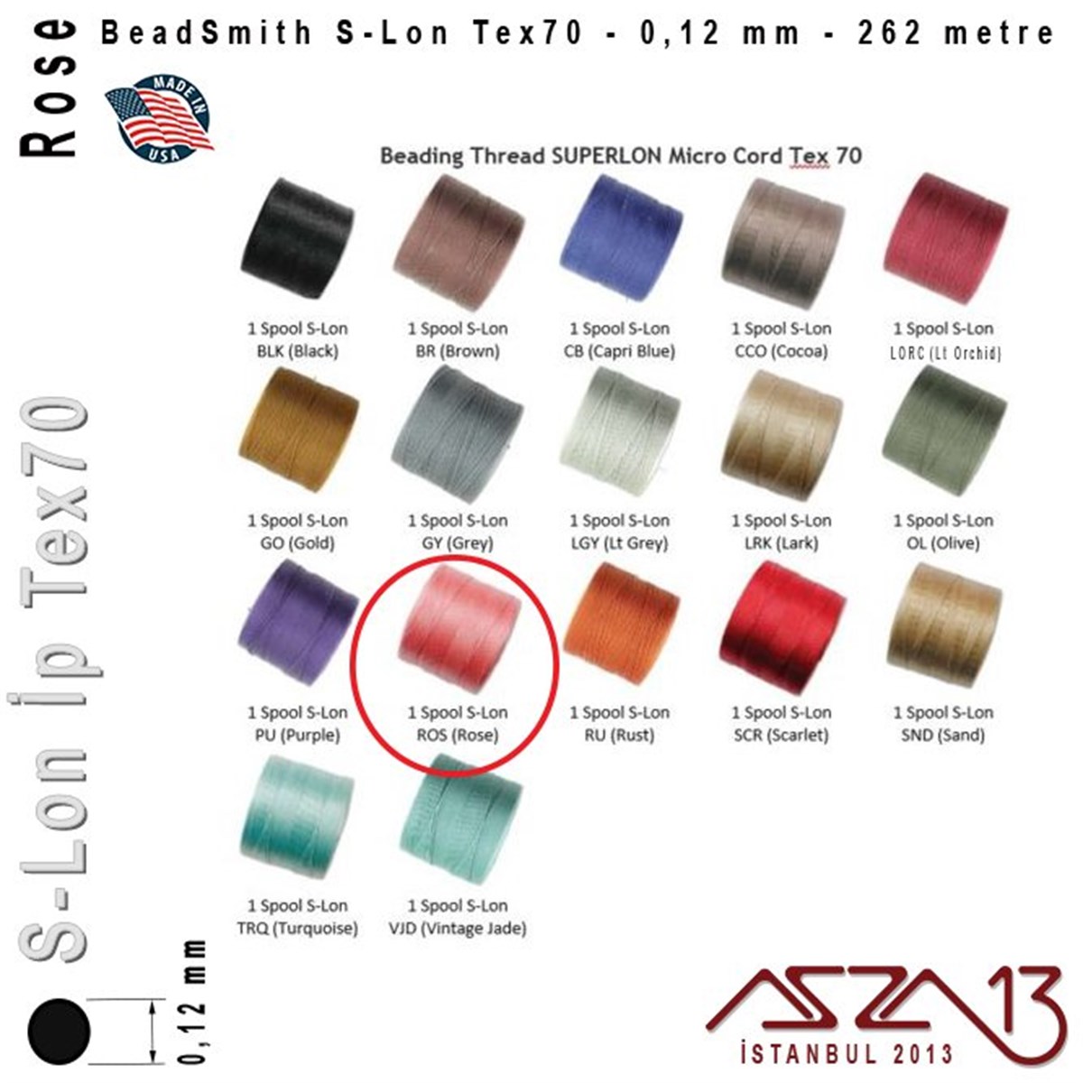 S-Lon Tex70 Micro - Rose - Gül - 0,12 mm Kalınlıkta İp / 262 metre