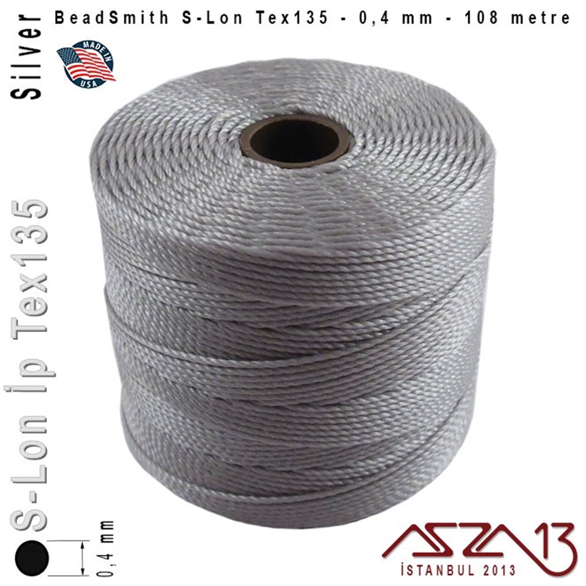S-Lon Tex135 Fine - Silver - Gümüş - 0,4 mm Kalınlıkta İp / 108 metre