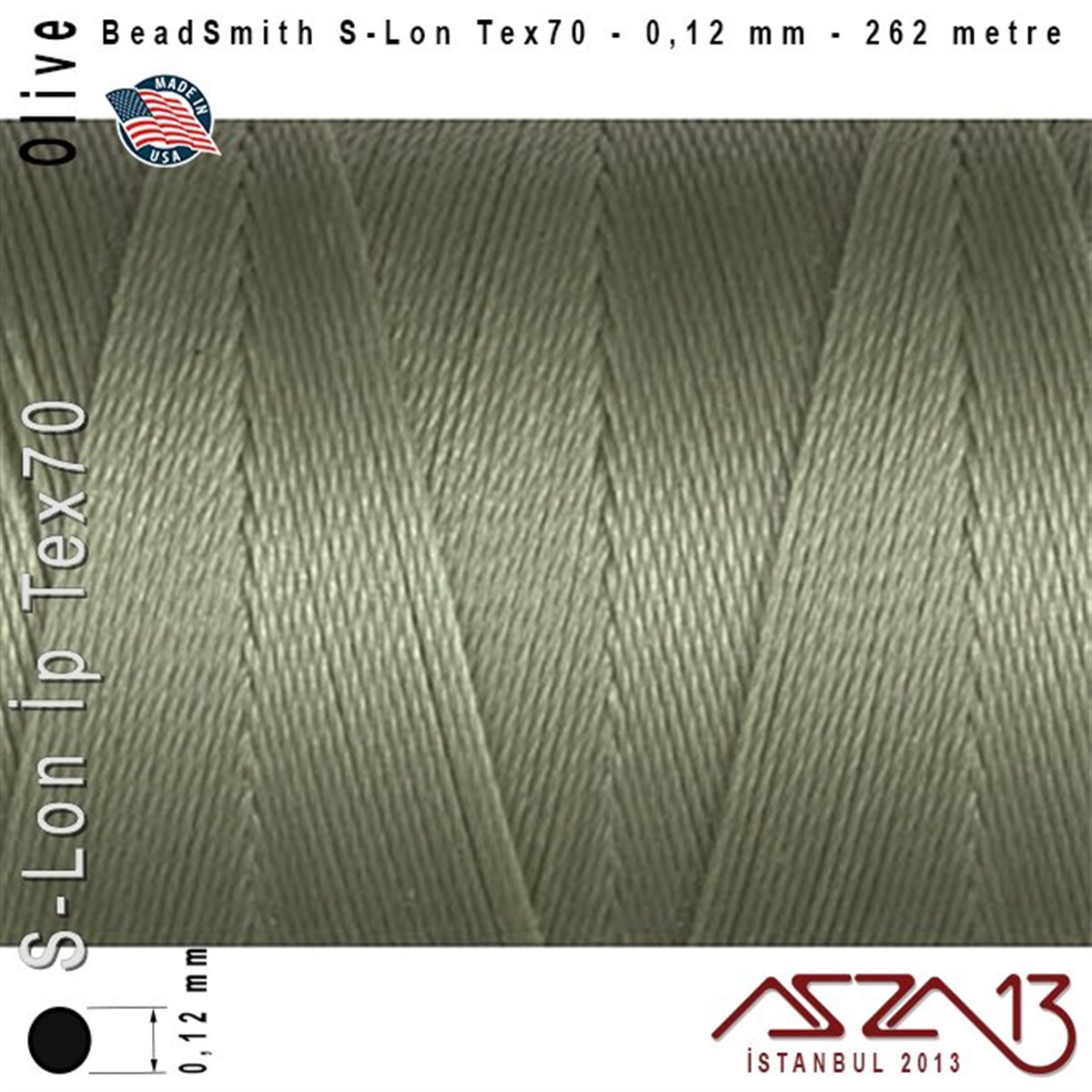 S-Lon Tex70 Micro - Olive - Zeytin - 0,12 mm Kalınlıkta İp / 262 metre