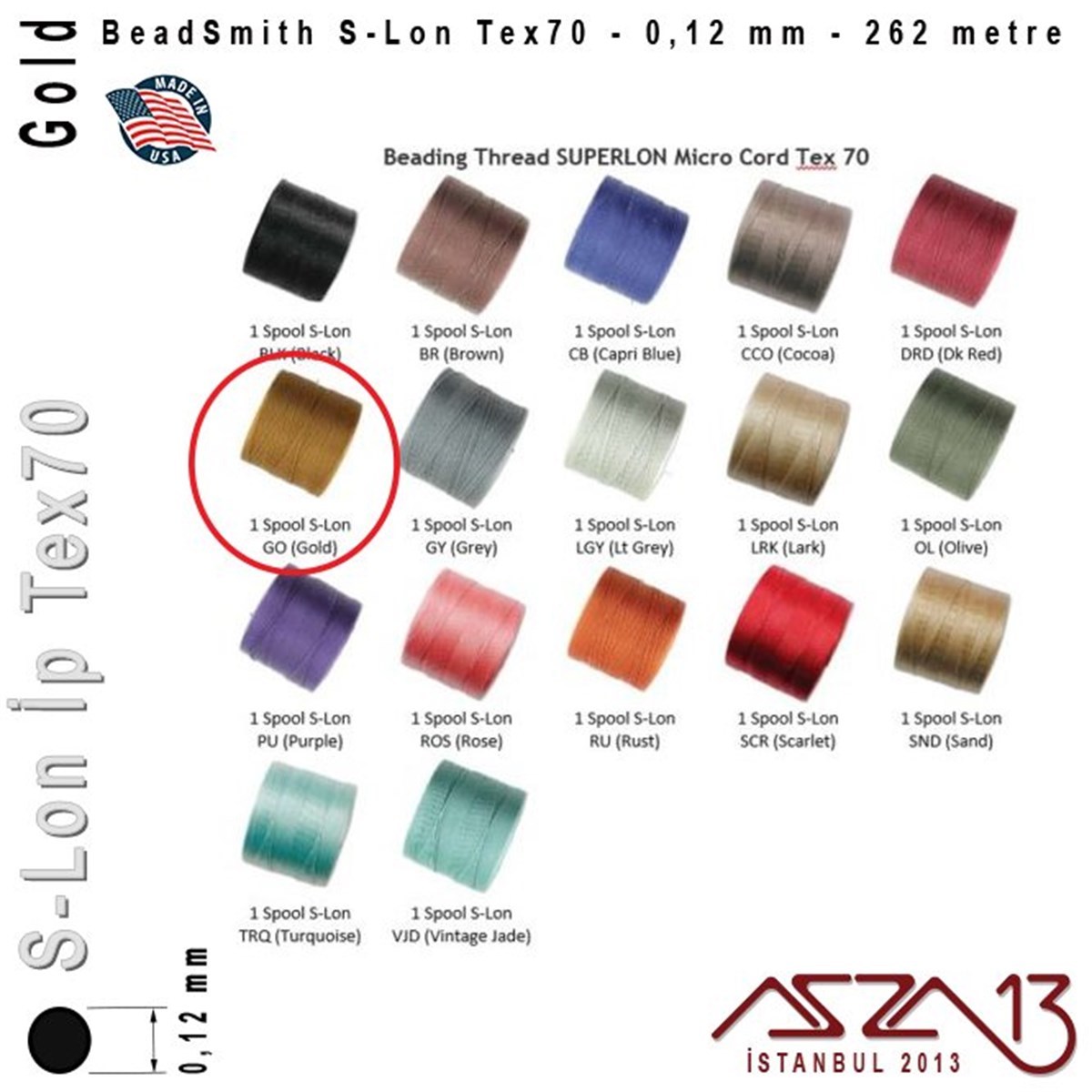 S-Lon Tex70 Micro - Gold - Altın - 0,12 mm Kalınlıkta İp / 262 metre