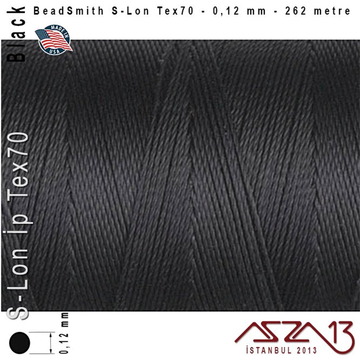 S-Lon Tex70 Micro - Black - Siyah - 0,12 mm Kalınlıkta İp / 262 metre