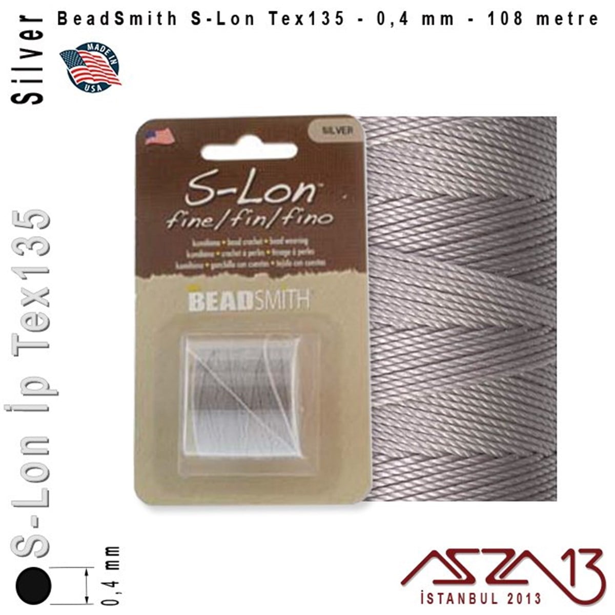 S-Lon Tex135 Fine - Silver - Gümüş - 0,4 mm Kalınlıkta İp / 108 metre