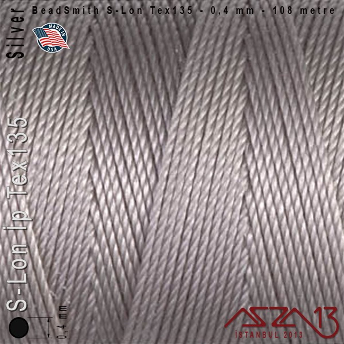 S-Lon Tex135 Fine - Silver - Gümüş - 0,4 mm Kalınlıkta İp / 108 metre