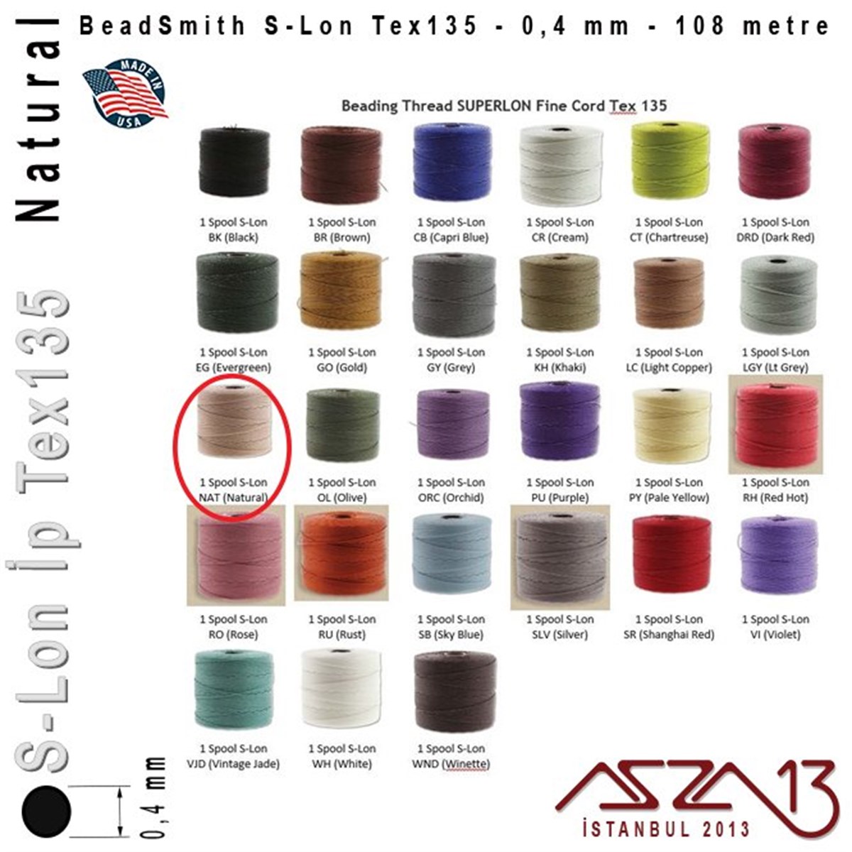 S-Lon Tex135 Fine - Natural - Naturel - 0,4 mm Kalınlıkta İp / 108 metre