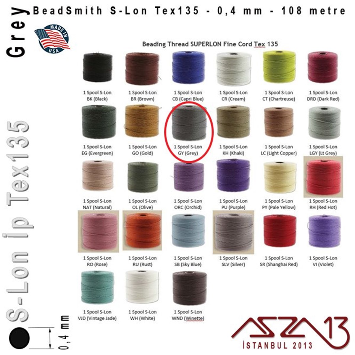 S-Lon Tex135 Fine - Grey - Gri - 0,4 mm Kalınlıkta İp / 108 metre