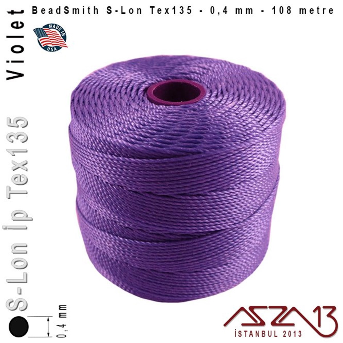 S-Lon Tex135 Fine - Violet - Menekşe - 0,4 mm Kalınlıkta İp / 108 metre