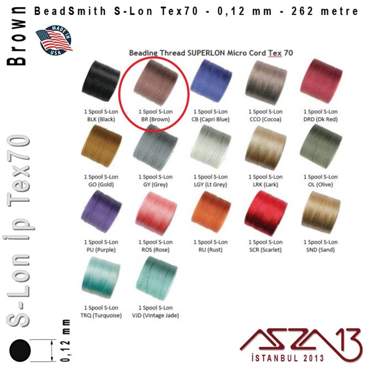 S-Lon Tex70 Micro - Brown - Kahverengi - 0,12 mm Kalınlıkta İp / 262 metre