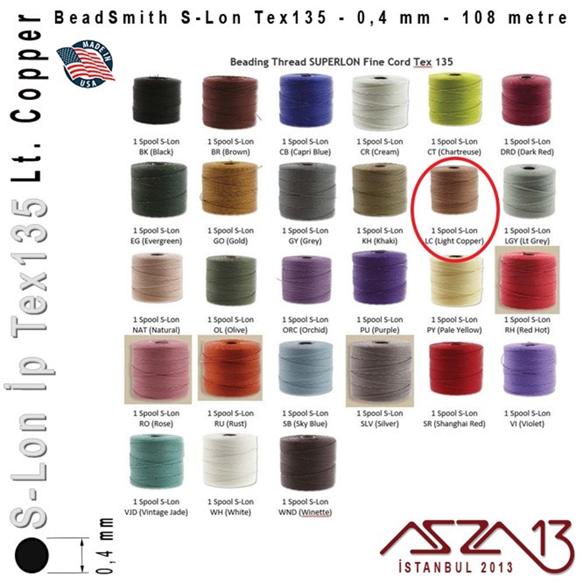 S-Lon Tex135 Fine - Light Copper - Açık Bakır - 0,4 mm Kalınlıkta İp / 108 metre