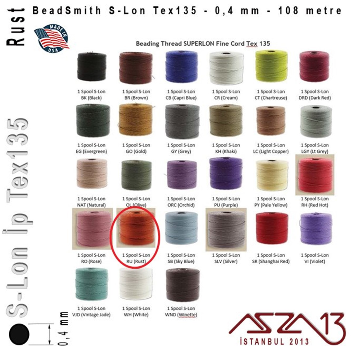 S-Lon Tex135 Fine - Rust - Kiremit - 0,4 mm Kalınlıkta İp / 108 metre