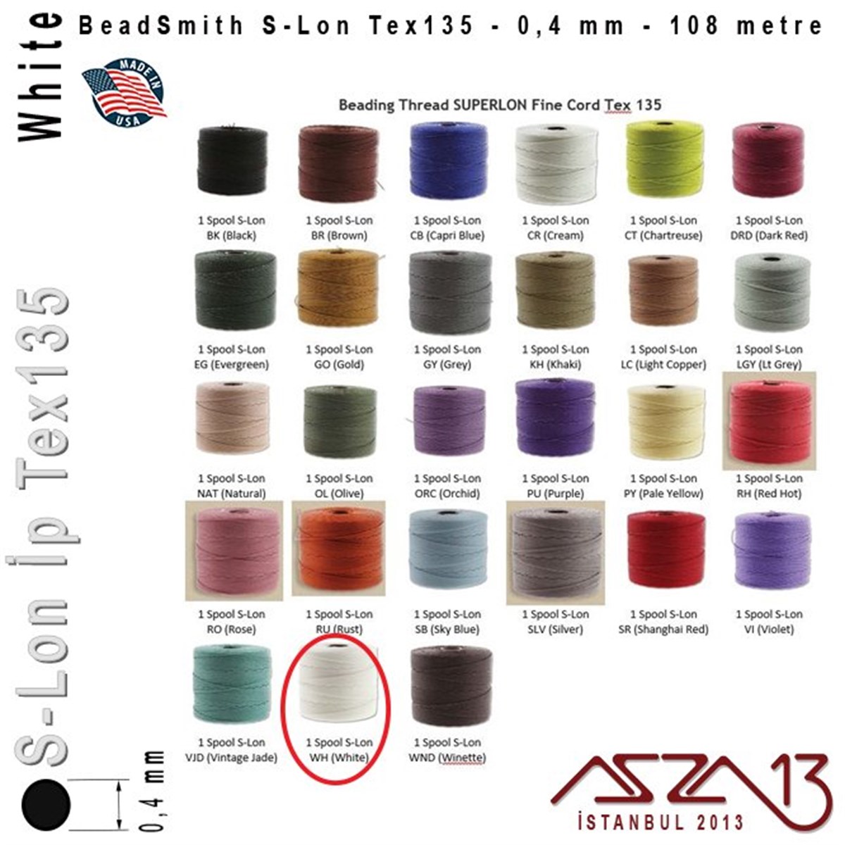 S-Lon Tex135 Fine - White - Beyaz - 0,4 mm Kalınlıkta İp / 108 metre