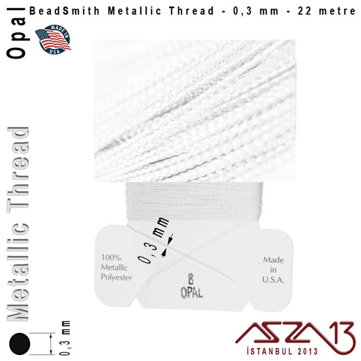 Metalik İp - Opal - Beyaz Opal - 0,30 mm Kalınlıkta İp / 22 metre