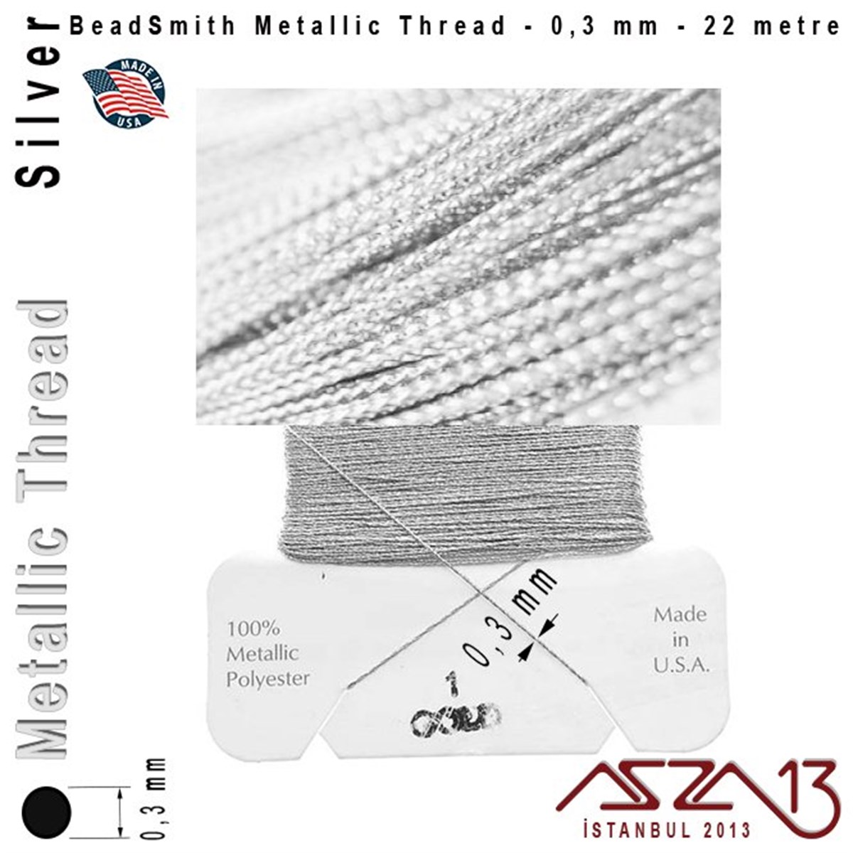 Metalik İp - Silver - Gümüş - 0,30 mm Kalınlıkta İp / 22 metre