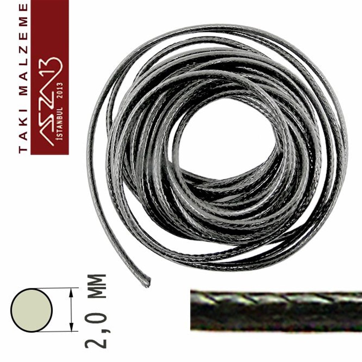 Yapay Deri 2,00 mm Siyah Kordon / Paket İçeriği 2 m