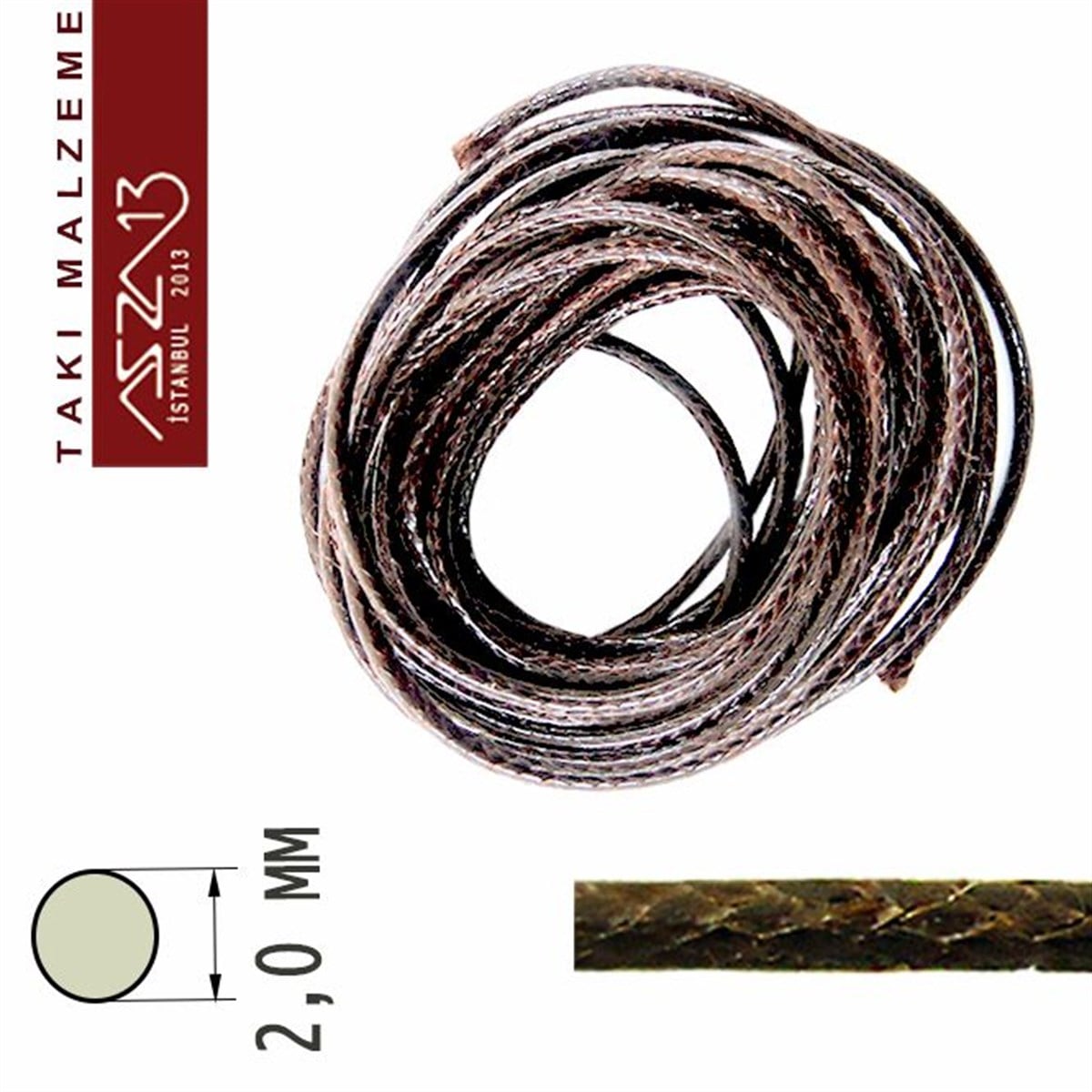 Yapay Deri 2,00 mm Kahverengi Kordon / Paket İçeriği 2 m