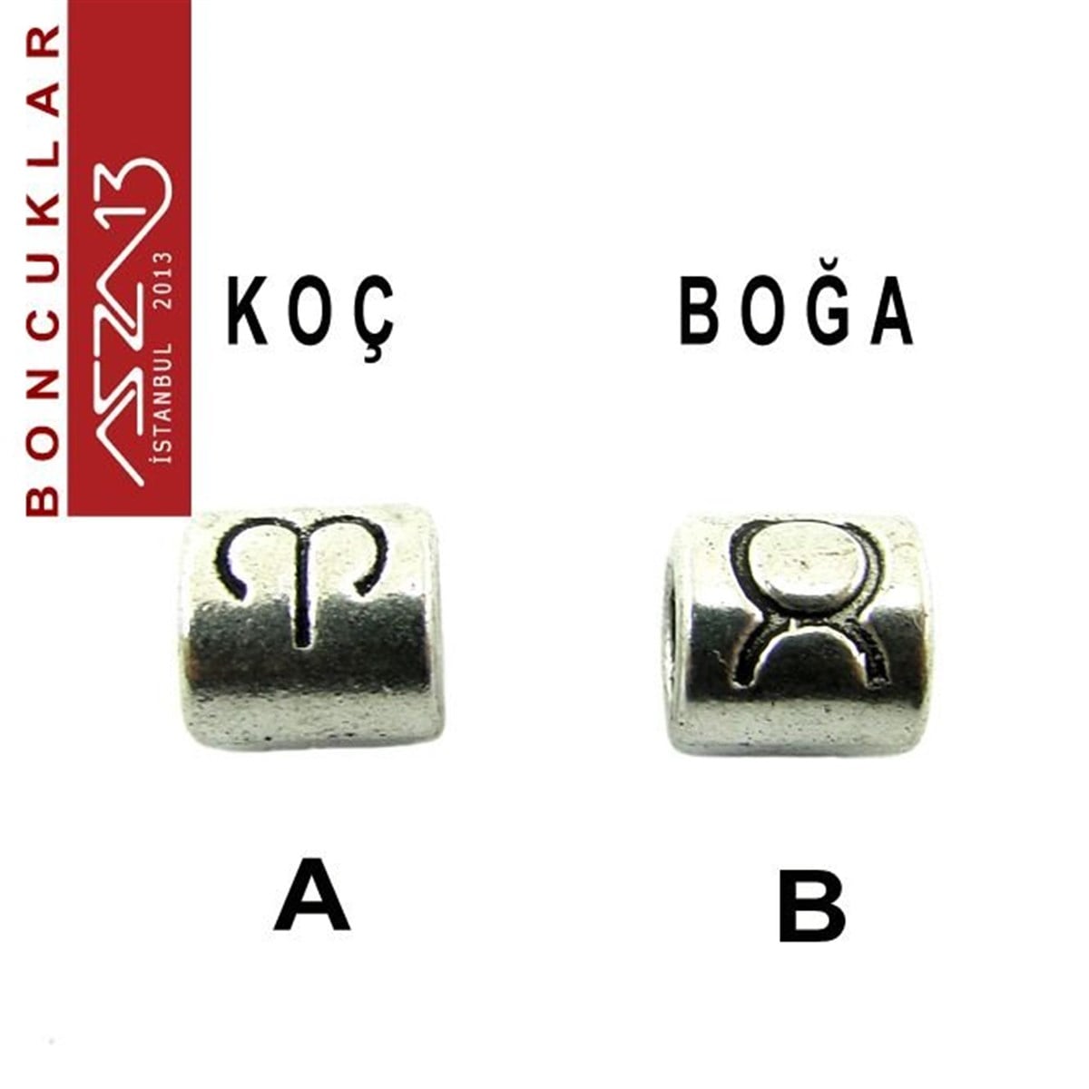 Antik Gümüş Kaplamalı Koç ve Boğa Bileklik Boncuk / Paket İçeriği 1 Adet