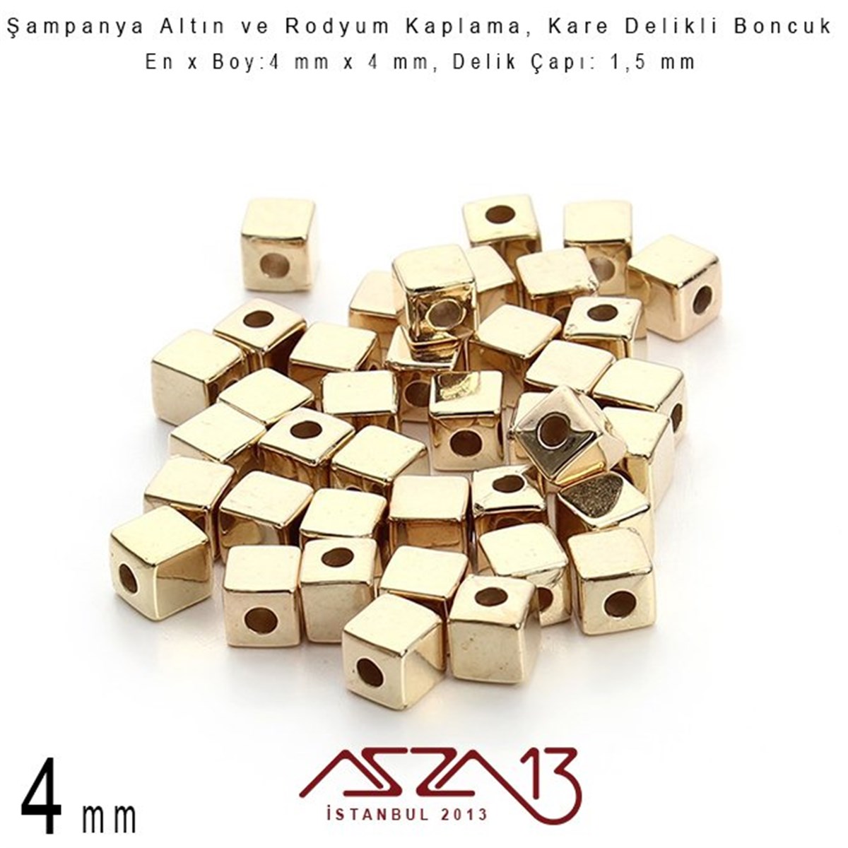 Altın ve Rodyum Kaplama - 4 mm Küp Metal Boncuk / 20 Adet