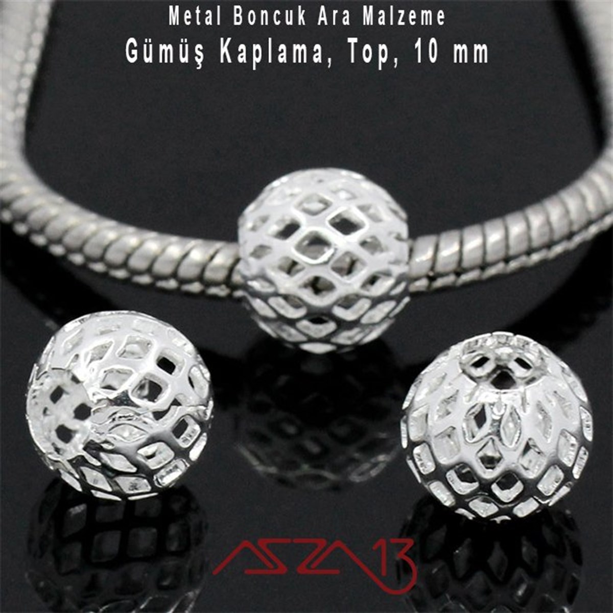 Gümüş Kaplamalı 10 mm Yuvarlak Bakır Boncuk / Paket İçeriği 2 Adet