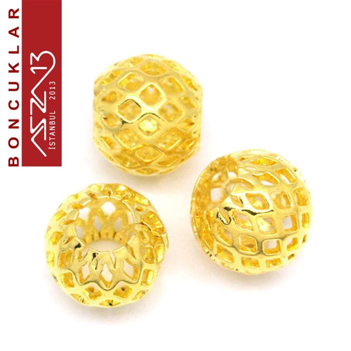 Altın Kaplamalı  10 mm Yuvarlak Bakır Boncuk / Paket İçeriği 2 Adet