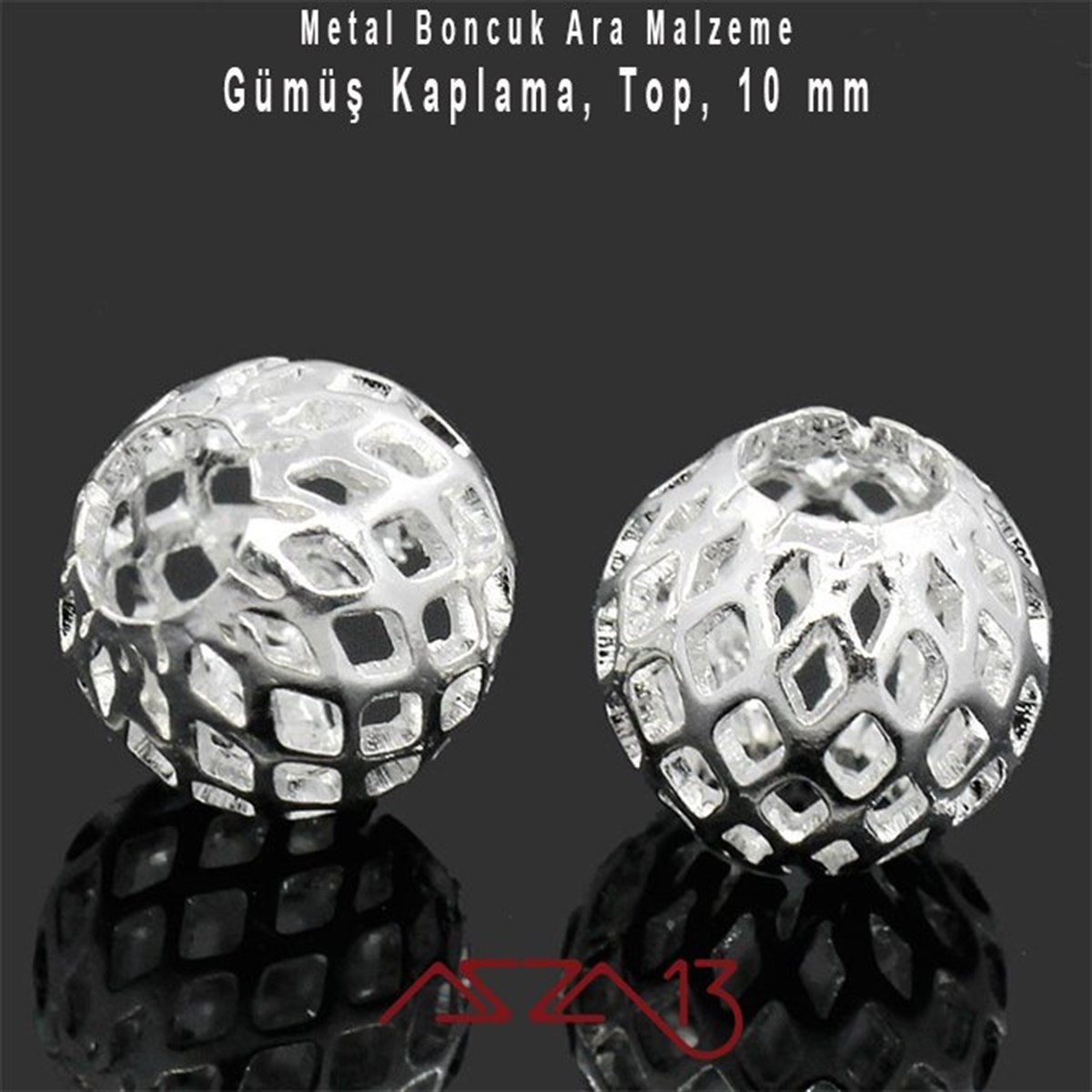 Gümüş Kaplamalı 10 mm Yuvarlak Bakır Boncuk / Paket İçeriği 2 Adet