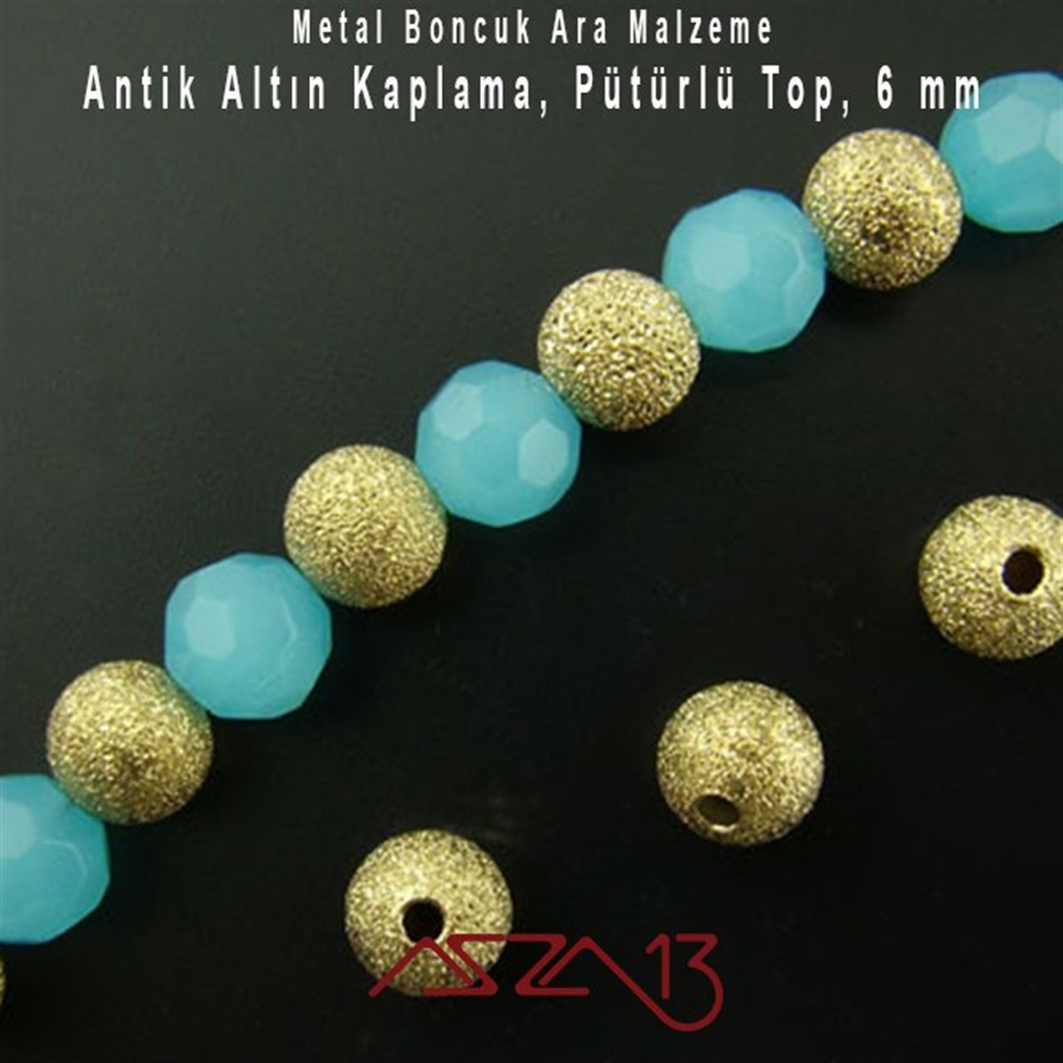 Antik Altın Kaplamalı 6 mm Pütürlü Yuvarlak Pirinç Boncuk / Paket İçeriği 20 Adet