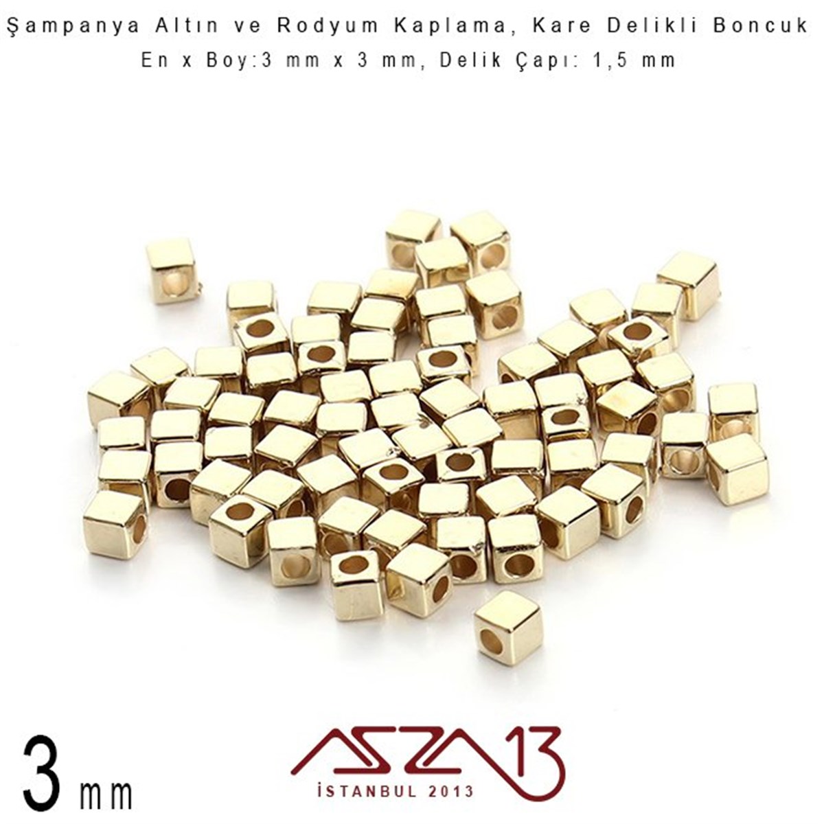 Altın ve Rodyum Kaplama - 3 mm Küp Metal Boncuk / 30 Adet