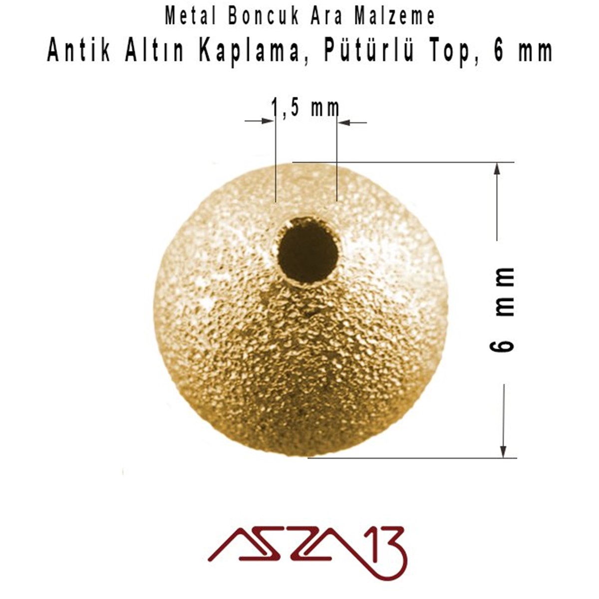 Antik Altın Kaplamalı 6 mm Pütürlü Yuvarlak Pirinç Boncuk / Paket İçeriği 20 Adet