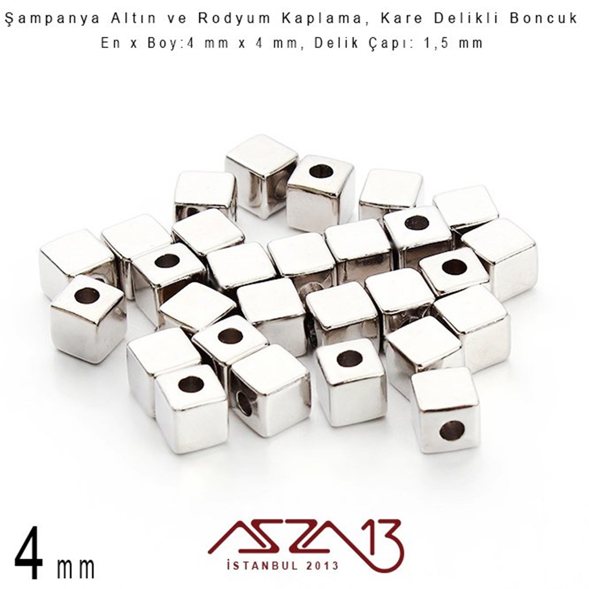 Altın ve Rodyum Kaplama - 4 mm Küp Metal Boncuk / 20 Adet