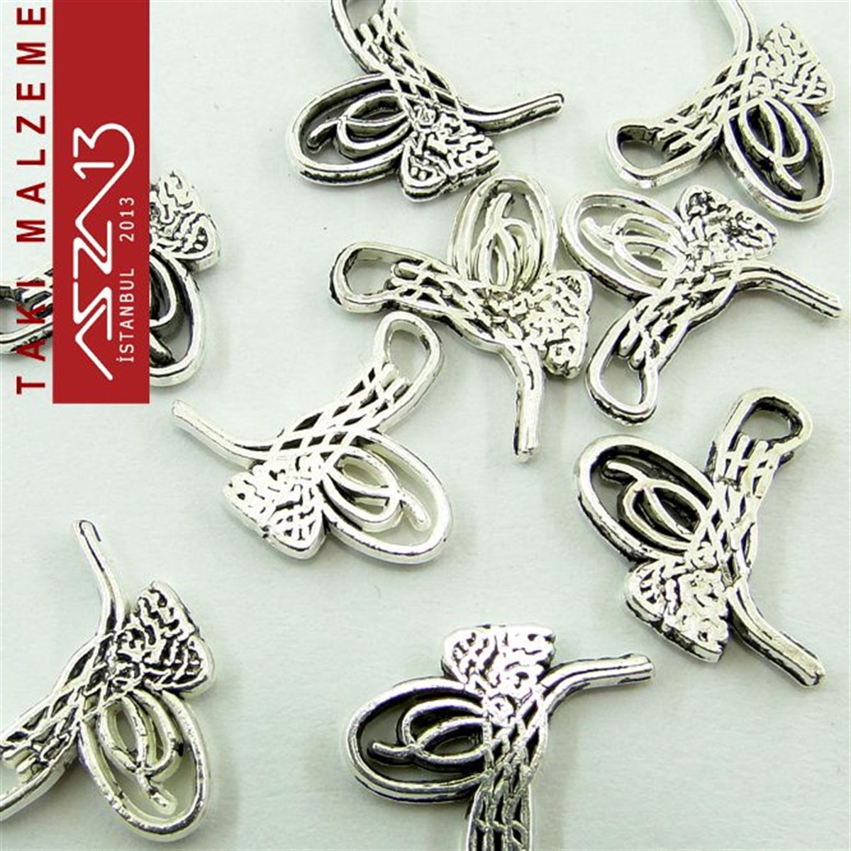 Antik Gümüş Kaplamalı Tuğra / Paket İçeriği 20 Adet