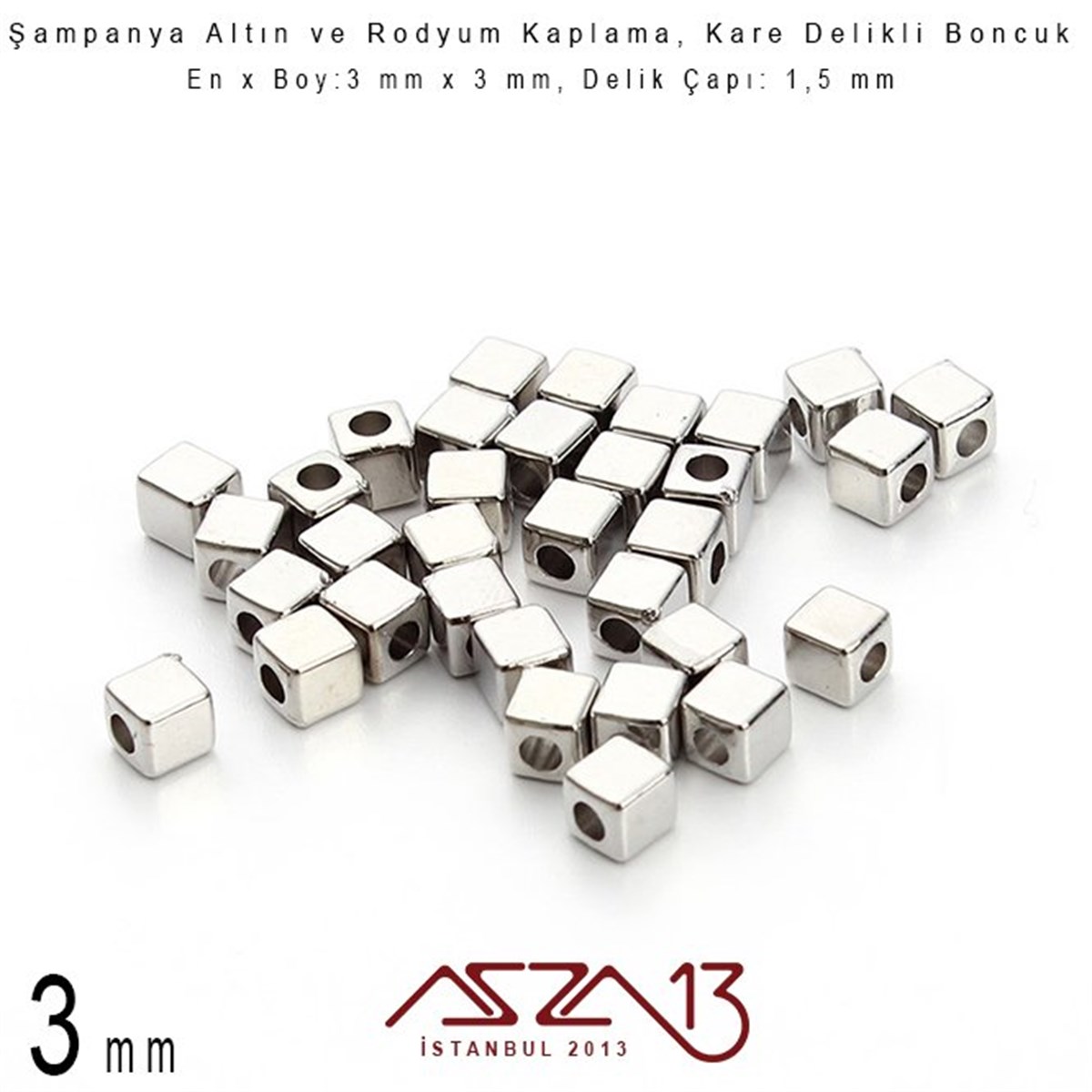 Altın ve Rodyum Kaplama - 3 mm Küp Metal Boncuk / 30 Adet