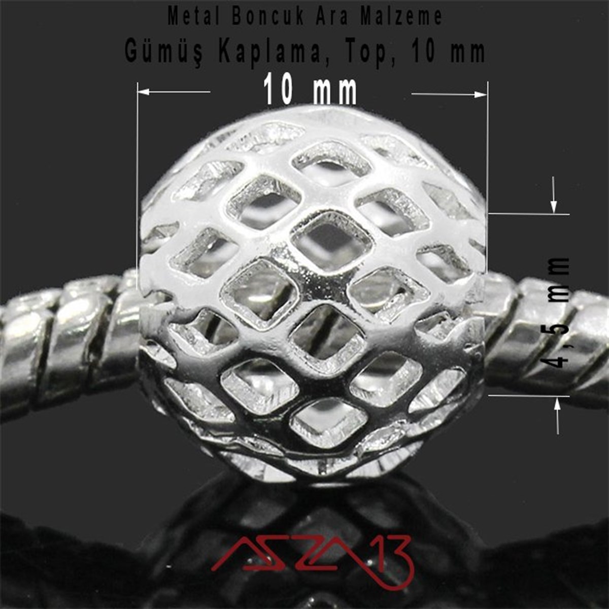 Gümüş Kaplamalı 10 mm Yuvarlak Bakır Boncuk / Paket İçeriği 2 Adet