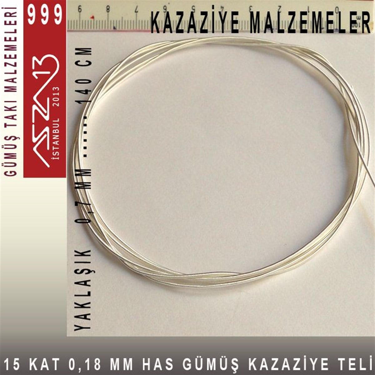 15 Kat (18 Mikron Telden), 140 cm, 1000K Gümüş Kazaziye Teli / Paket İçeriği 1 Adet