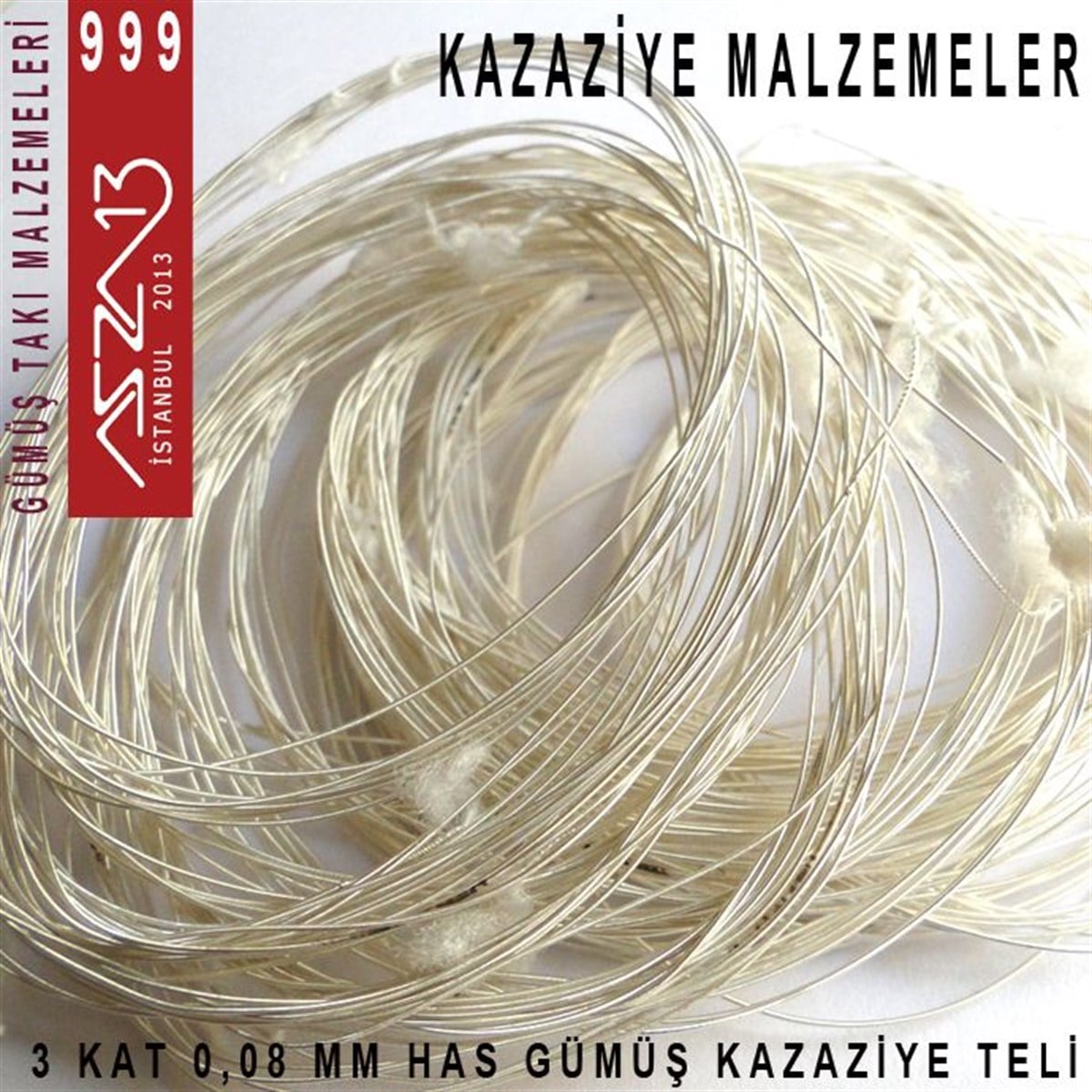 3 Kat (8 Mikron Telden), 140 cm, 1000K Gümüş Kazaziye Teli / Paket İçeriği 1 Adet