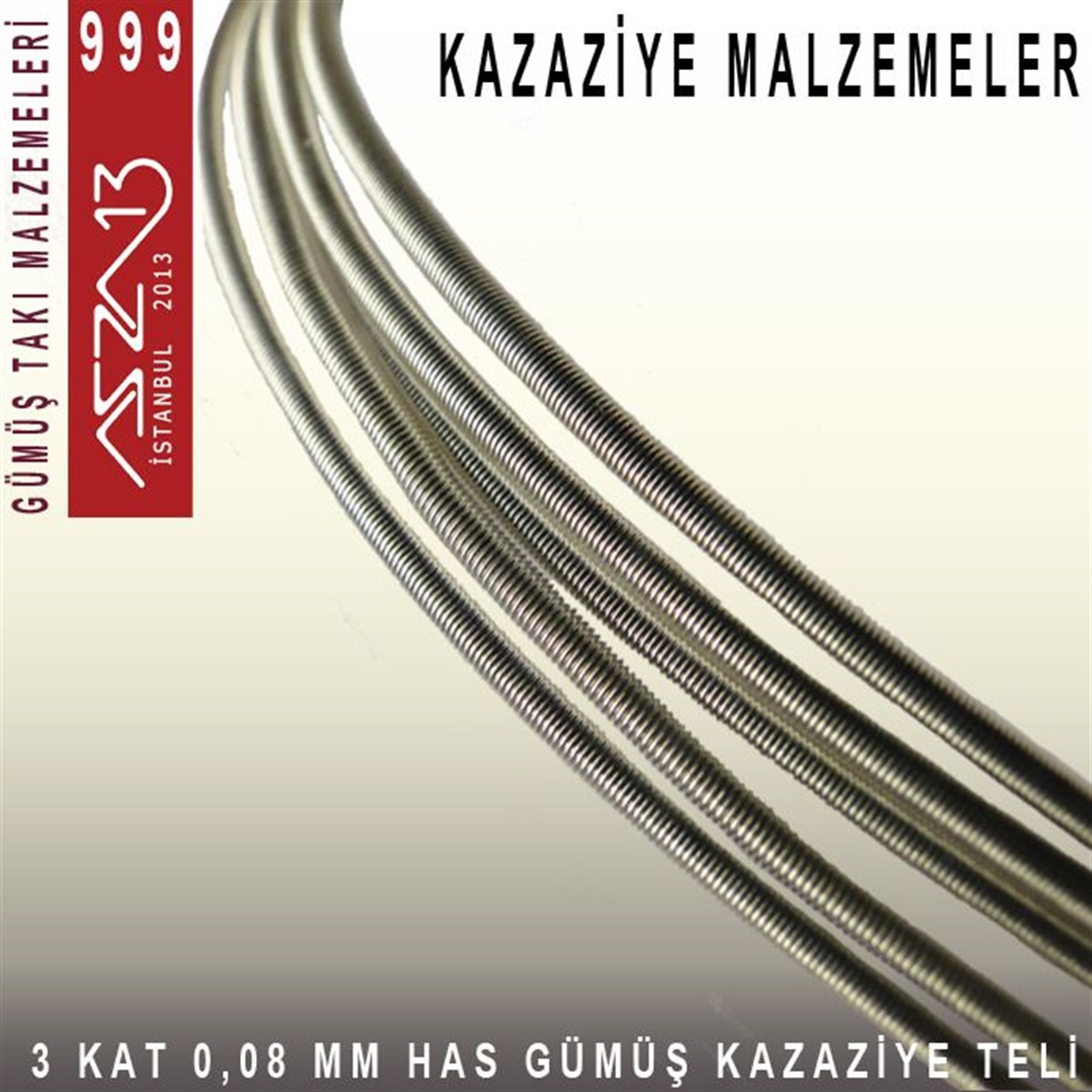3 Kat (8 Mikron Telden), 140 cm, 1000K Gümüş Kazaziye Teli / Paket İçeriği 1 Adet