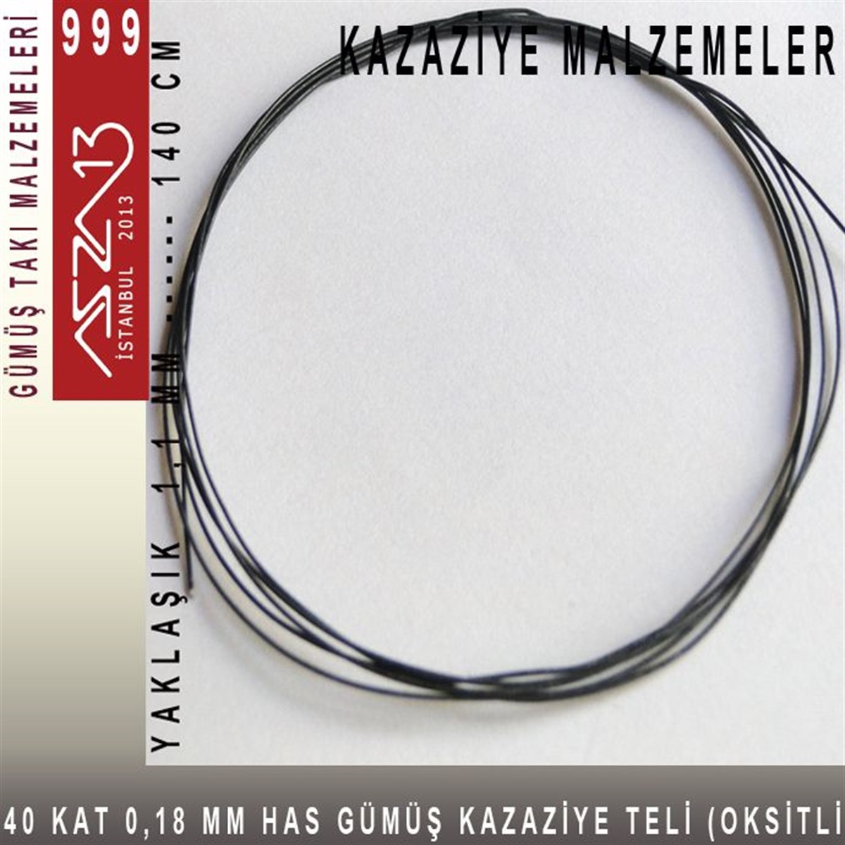40 Kat (18 Mikron Telden), 140 cm, 1000K Gümüş Oksitli Kazaziye Teli / Paket İçeriği 1 Adet