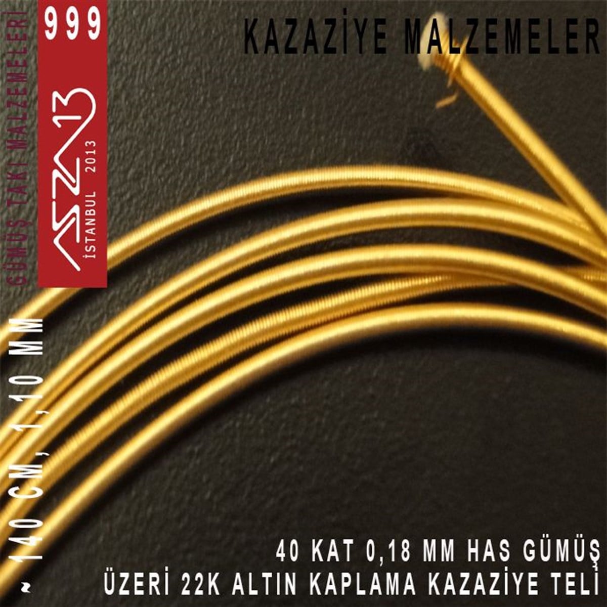 40 Kat (18 Mikron Telden), 140 cm, 1000K Gümüş 22K Altın Kaplamalı Kazaziye Teli / Paket İçeriği 1 Adet