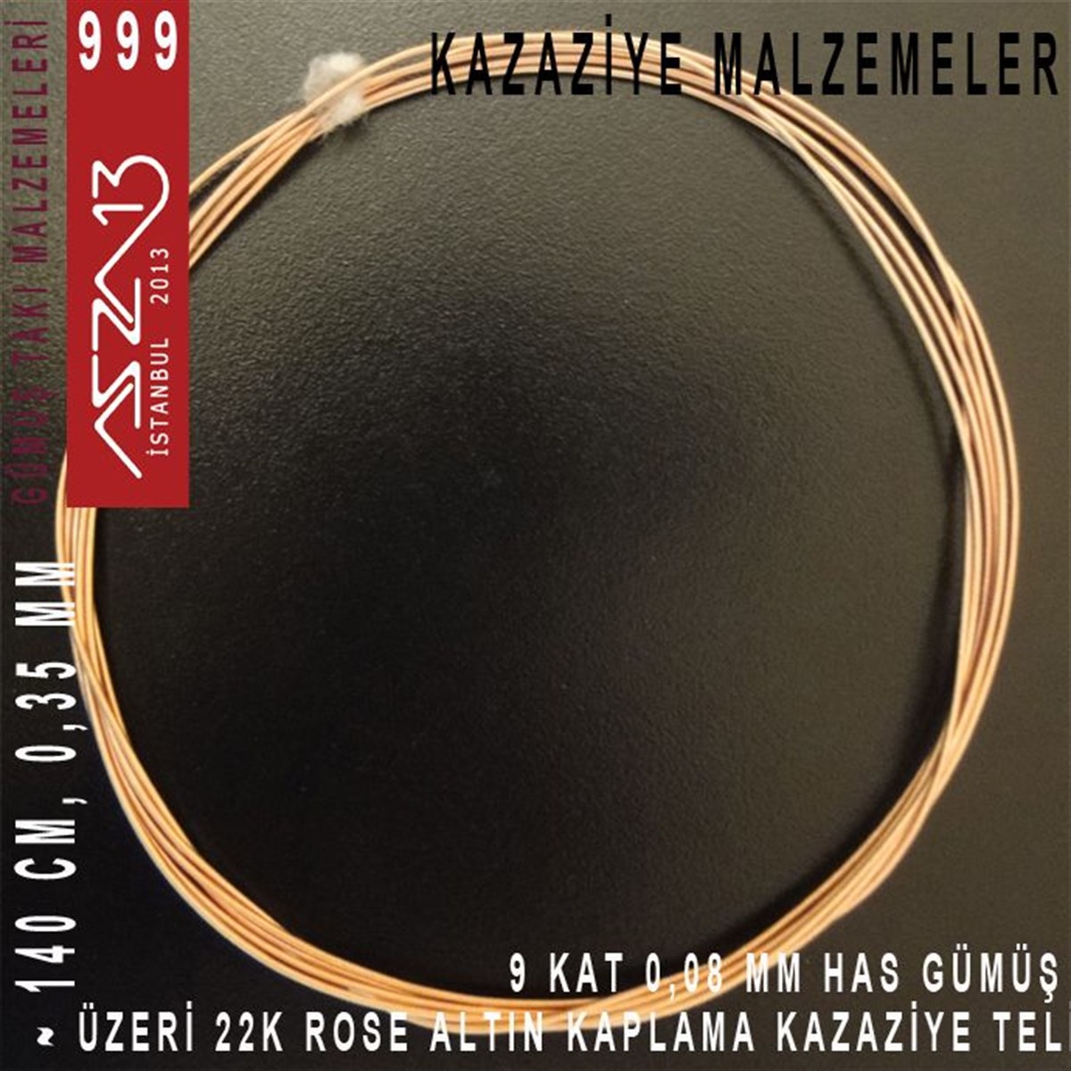 9 Kat (8 Mikron Telden), 140 cm, 1000K Gümüş 22K Rose Altın Kaplamalı Kazaziye Teli / Paket İçeriği 1 Adet