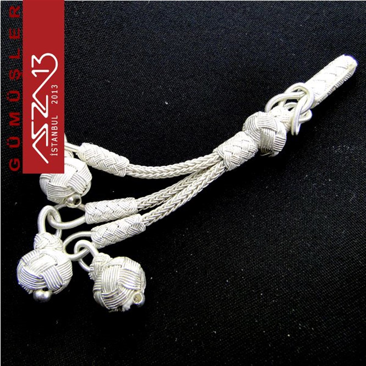 Üç Top Sallantılı 8 cm 1000 K Sade Gümüş Elişi Kazaziye Püskül
