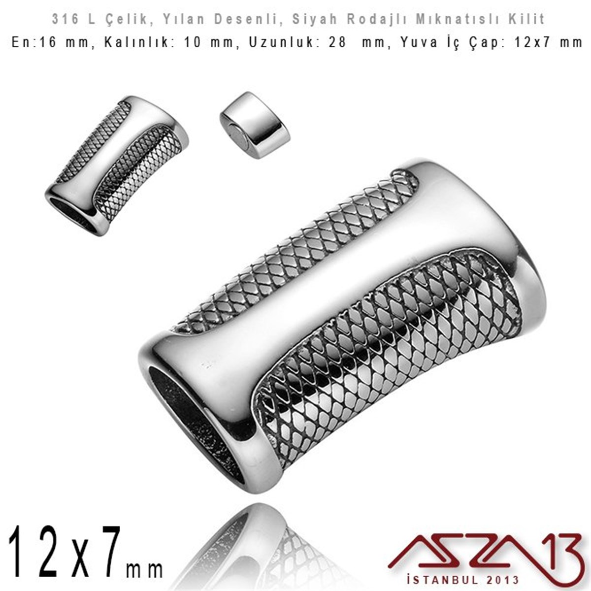 Siyah Rodaj 316L Çelik Mıknatıslı Yassı Silindirik Kilit / Paket İçeriği 1 Adet