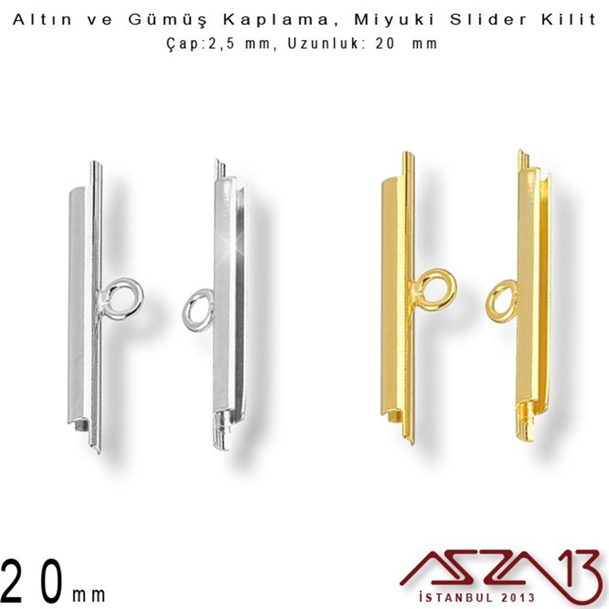 Altın / Gümüş Kaplama, 20 mm Miyuki Slider Kilit Kapama / Paket İçeriği 2 Adet