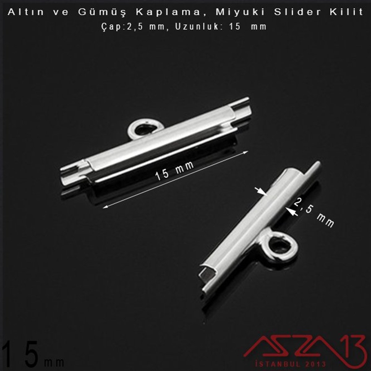 Altın / Gümüş Kaplama, 15 mm Miyuki Slider Kilit Kapama / Paket İçeriği 2 Adet