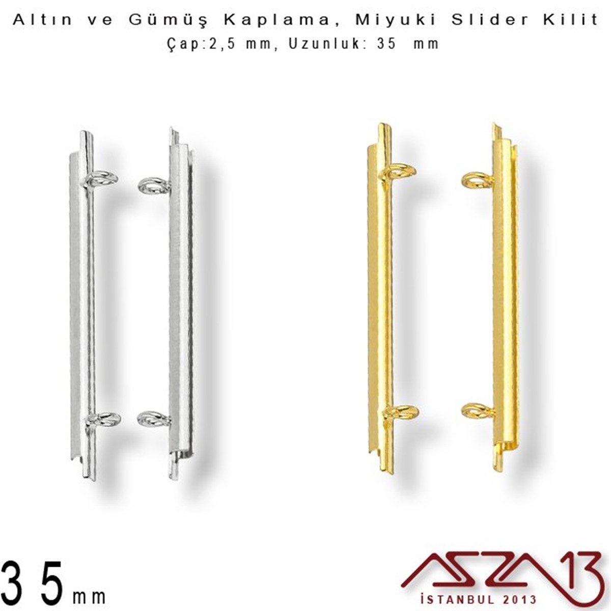 Altın / Gümüş Kaplama, 35 mm Miyuki Slider Kilit Kapama / Paket İçeriği 2 Adet