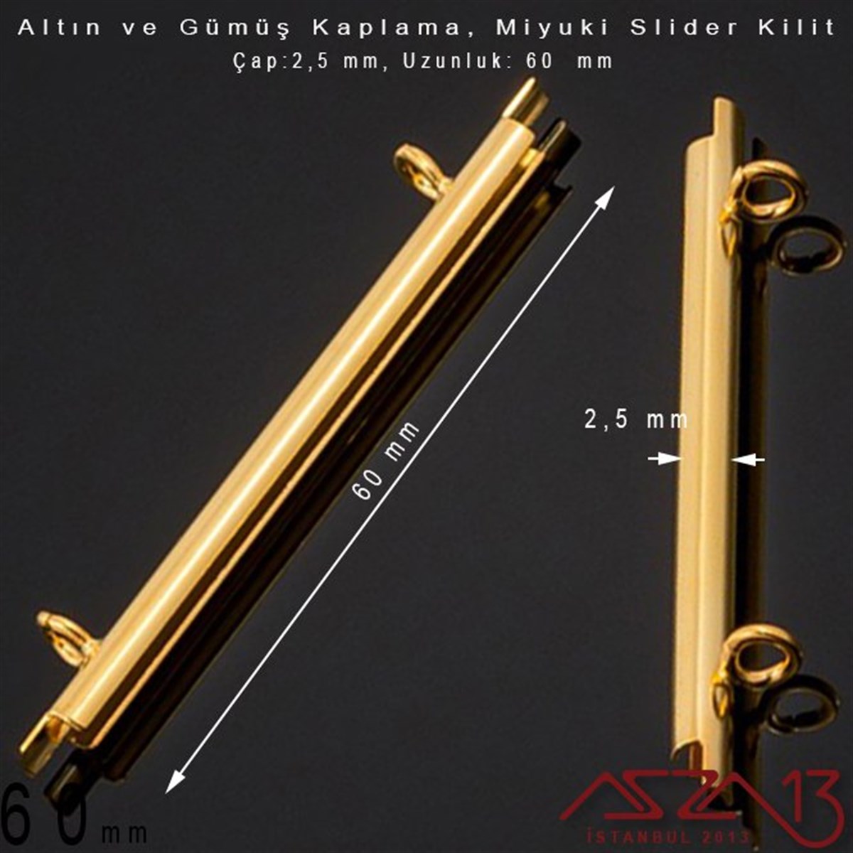 Altın / Gümüş Kaplama, 60 mm Miyuki Slider Kilit Kapama / Paket İçeriği 2 Adet