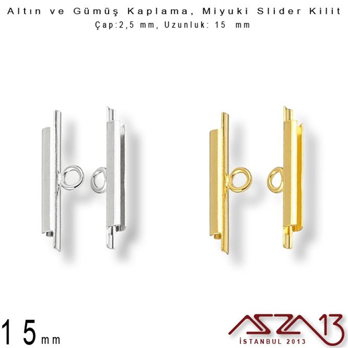 Altın / Gümüş Kaplama, 15 mm Miyuki Slider Kilit Kapama / Paket İçeriği 2 Adet