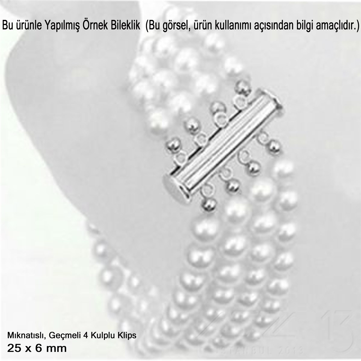 Klips - Mıknatıslı ve Kızaklı - Dört Kulplu, Rodyum Kaplamalı - 25 mm / 1 Adet