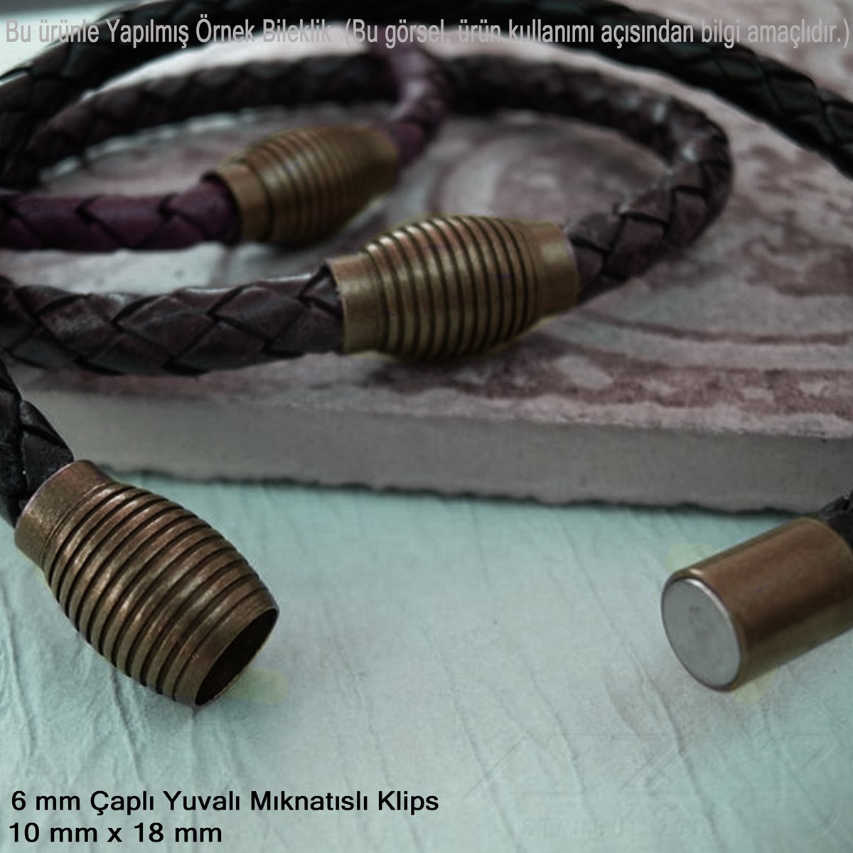 Klips - Mıknatıslı, Yivli Silindirik - Yuvalı ve Antik Pirinç Kaplamalı - 6 mm / 1 Adet